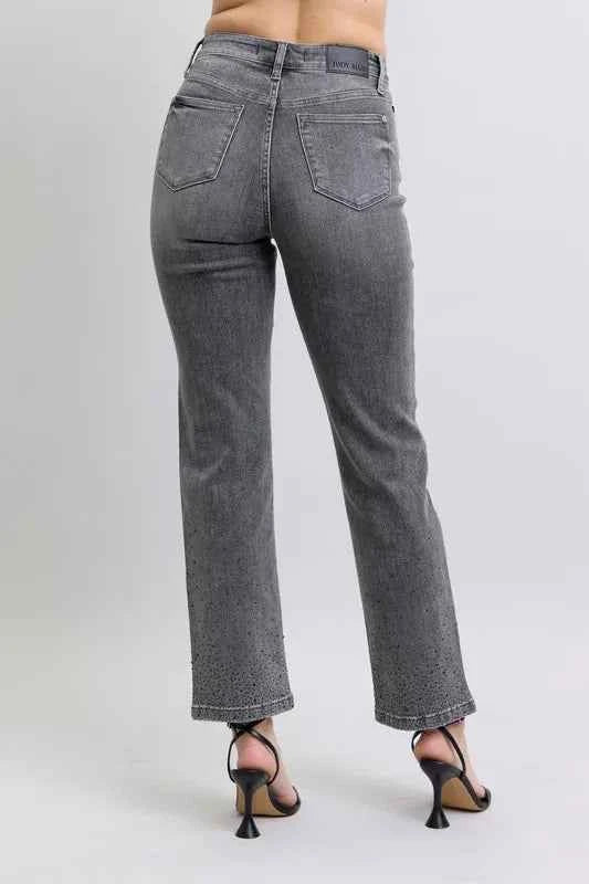 Judy Blue Full Size High Waist Rhinestone Straight Jeans Plus Size by Wild and Free Boutique