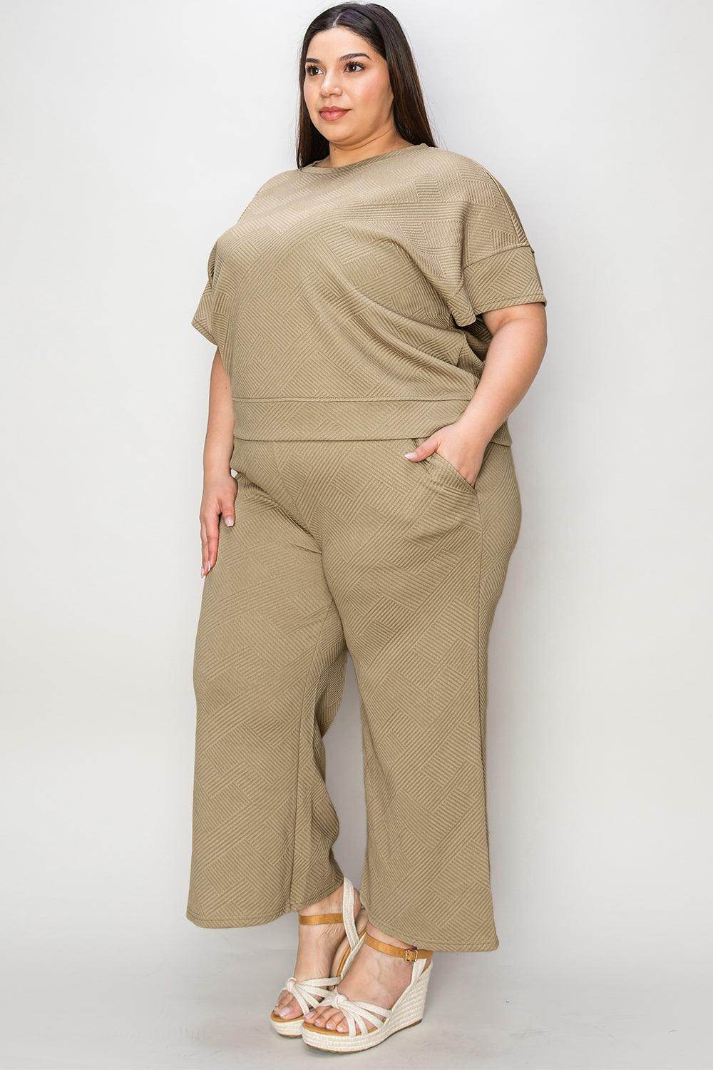 Double Take Full Size Texture Top and Pants Set for Women by Selvanelle