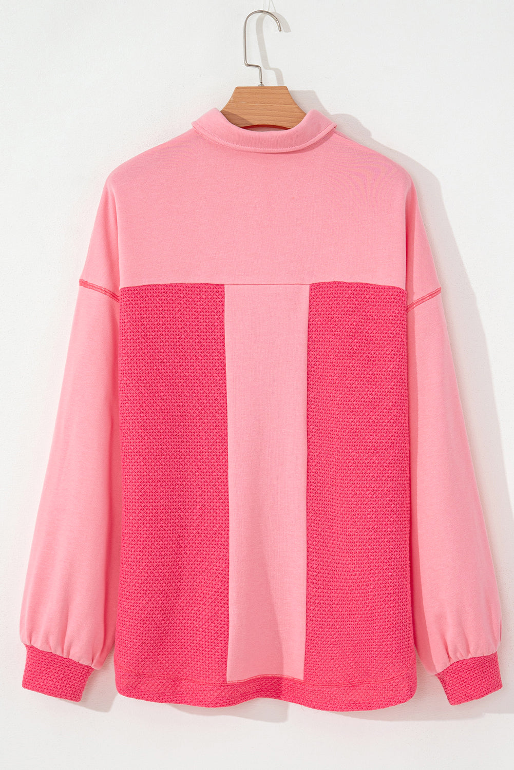 Peach Blossom Two Tone Contrast Waffle Knit Buttoned Loose Shacket by Wild and Free Boutique