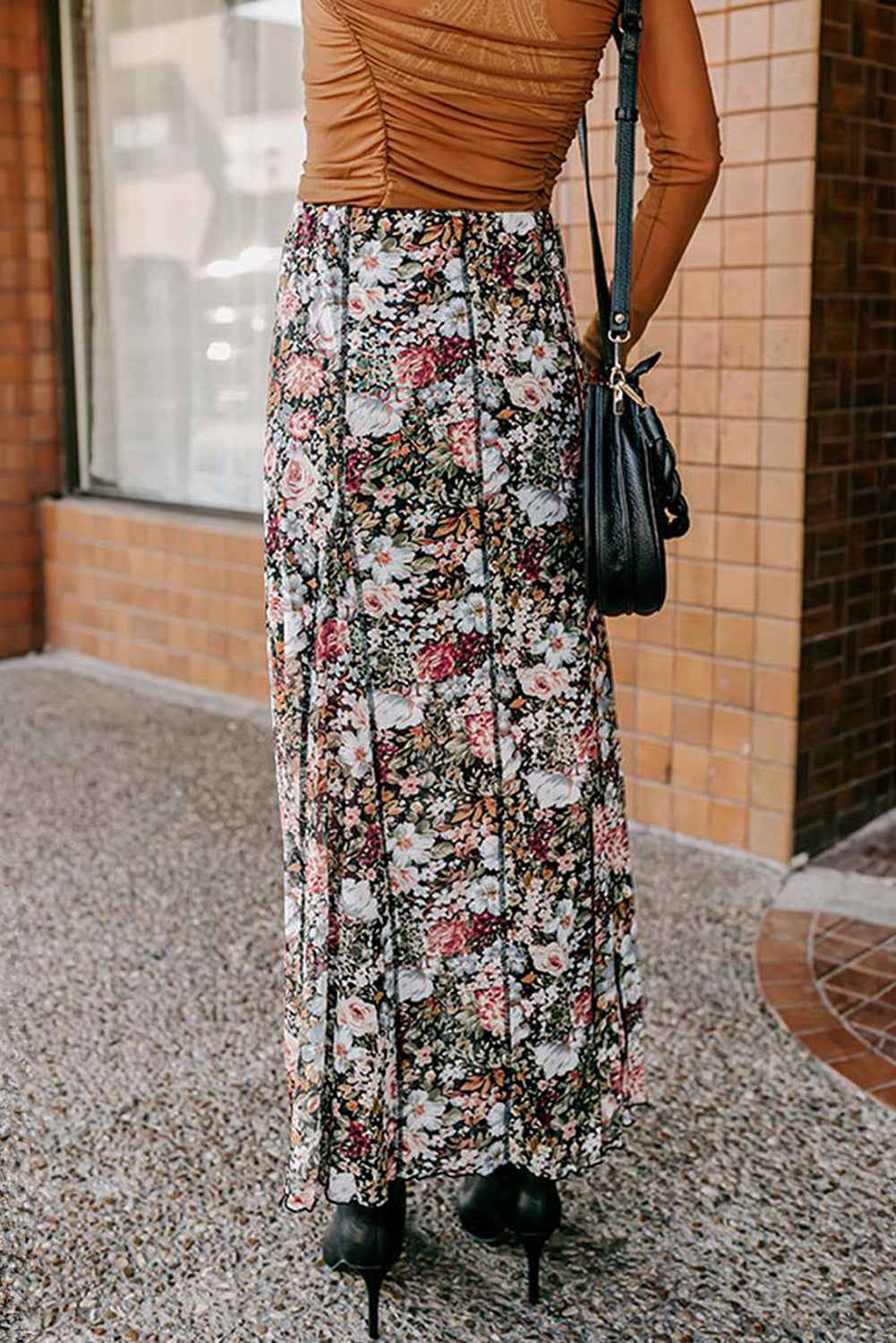 Brown Floral Print High Waist Maxi Skirt by Dear-Lover Dropshipping
