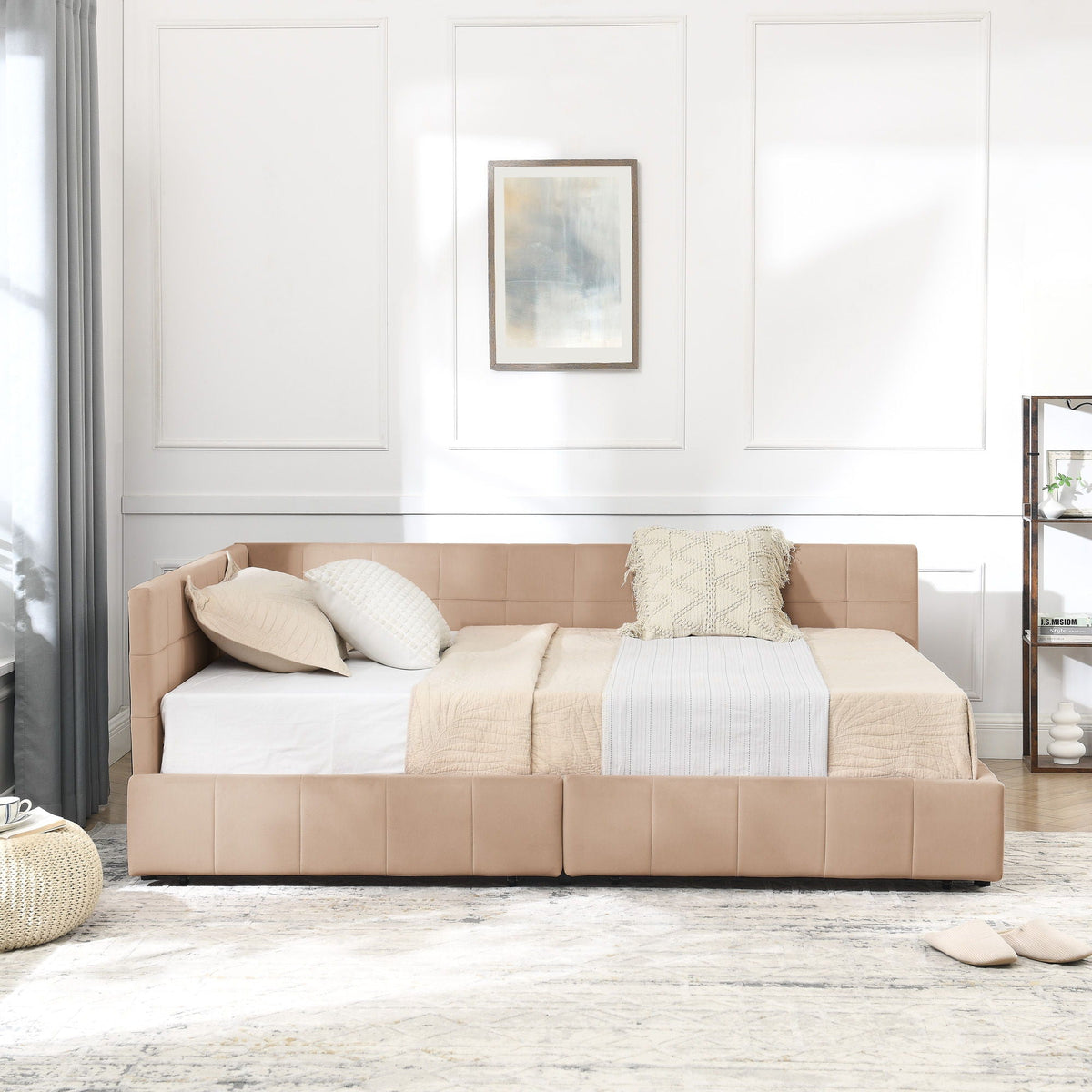 Mid-Century Storage Upholstered Tufted Bed Frame With Backrest And Armrests by Unique Piece Furniture