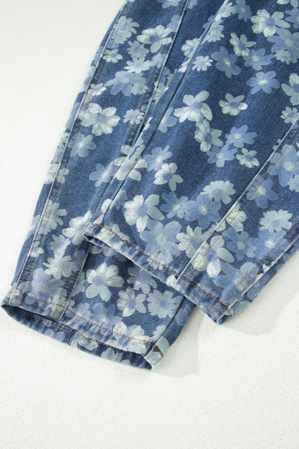 Sky Blue Dainty Floral Printed Drawstring Barrel Jeans by Wild and Free Boutique