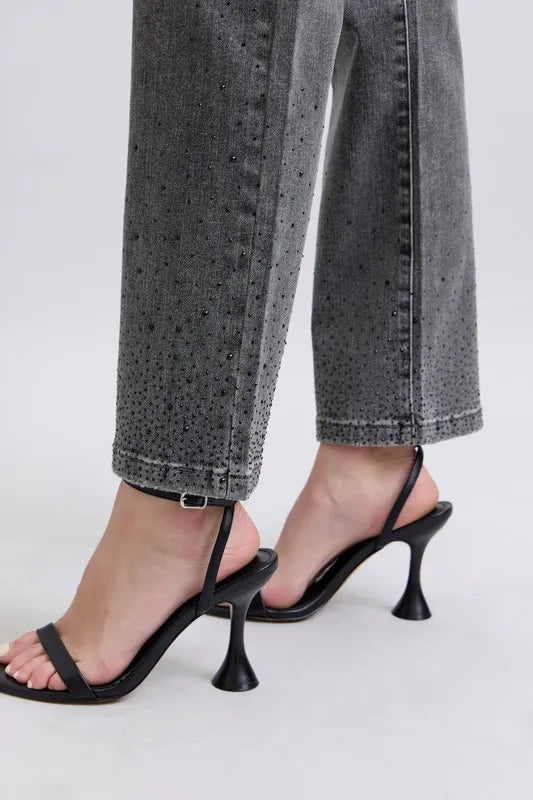 Judy Blue Full Size High Waist Rhinestone Straight Jeans Plus Size by Wild and Free Boutique