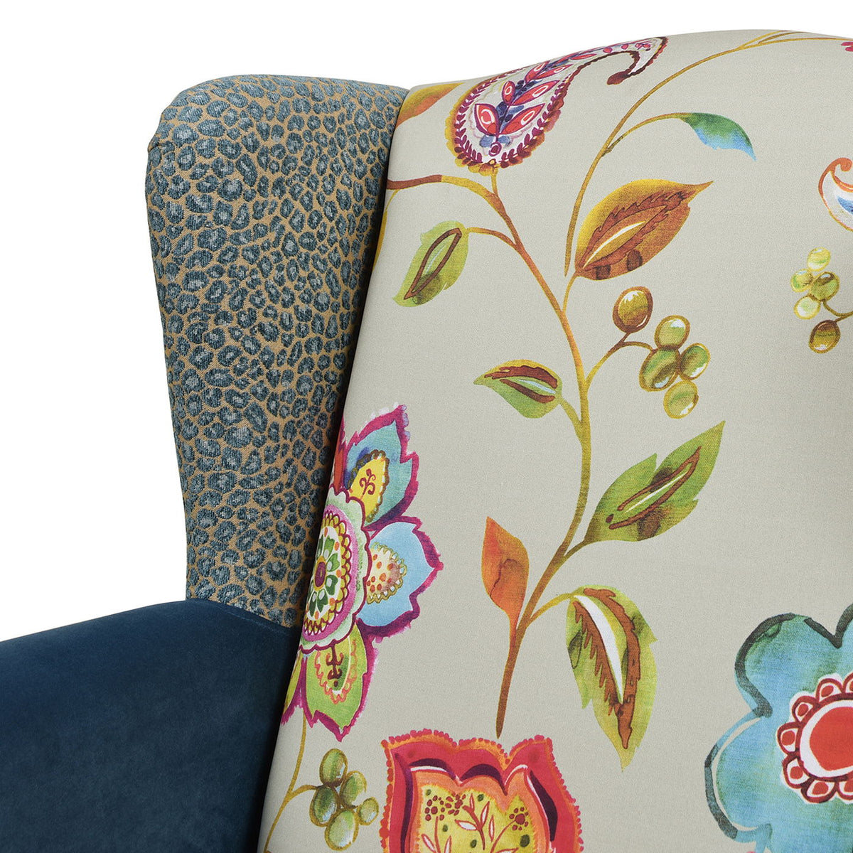 Anya - Boho Chic Wingback Accent Arm Chair - Floral / Leopard / Blue Teal / Yellow Gold by Unique Piece Furniture