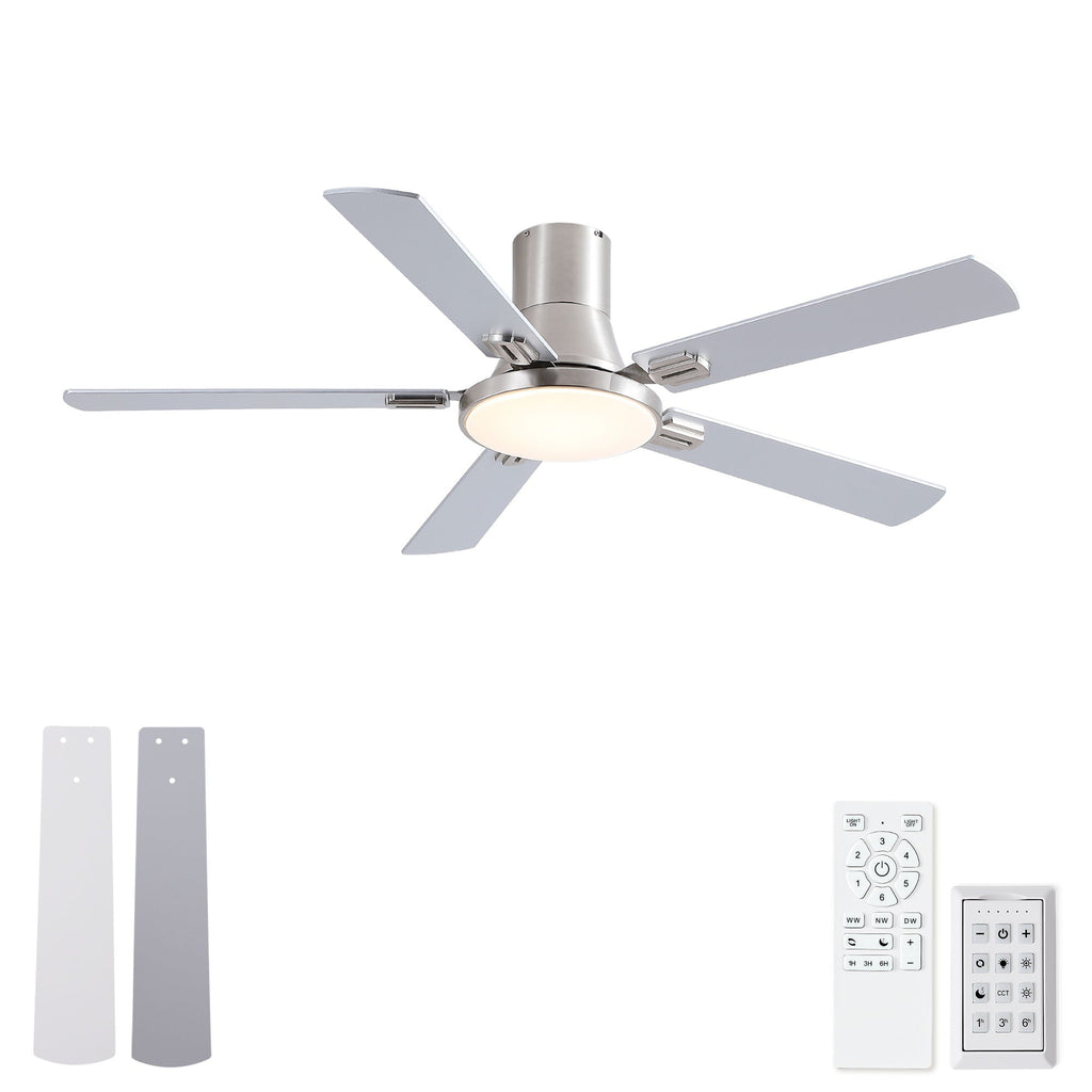 Flush Mount Ceiling Fans With LED Light And Remote Control, 5 Blades by Unique Piece Furniture