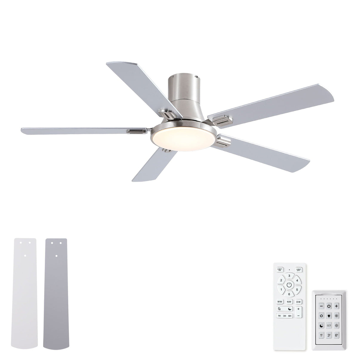 Flush Mount Ceiling Fans With LED Light And Remote Control, 5 Blades by Unique Piece Furniture