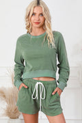 Round Neck Long Sleeve Top and Drawstring Shorts Lounge Set by Wild and Free Boutique