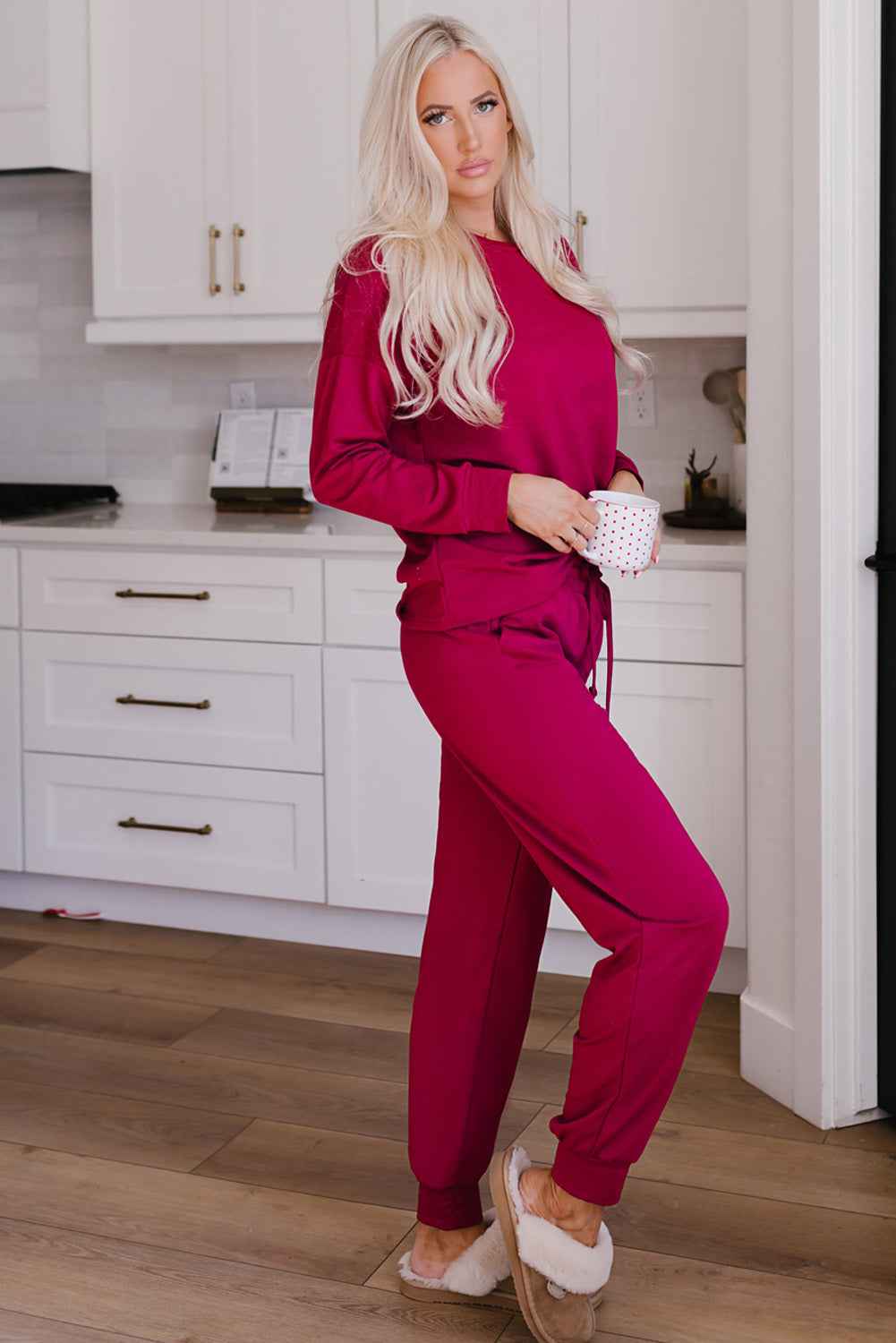 Round Neck Top and Drawstring Pants Lounge Set by Wild and Free Boutique
