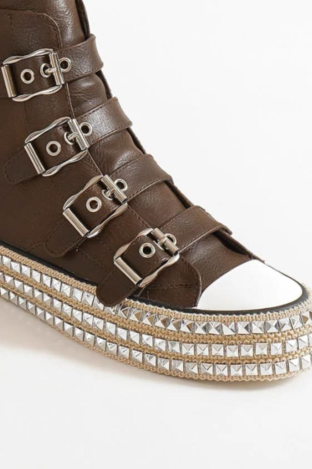Beast Fashion Multi-Buckle Straps Studded Platform Sneakers by Wild and Free Boutique