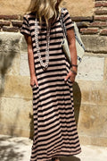 Stripe Casual Round Neck Tee Dress with Pockets by Simply Love