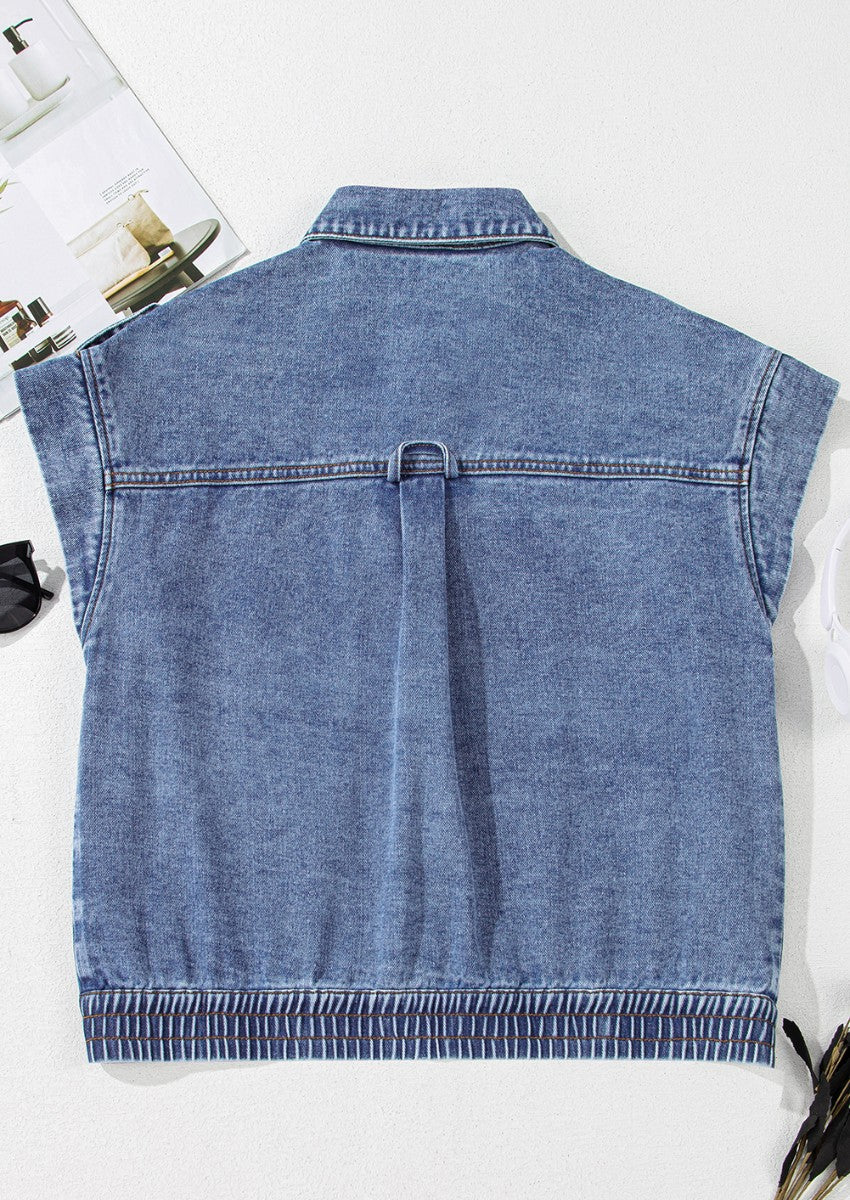 Button Up Cap Sleeve Denim Jacket by Wild and Free Boutique