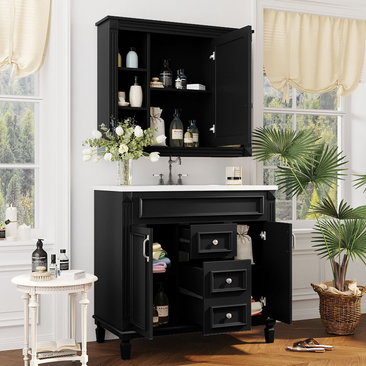 Bathroom Vanity With Top Sink, Mirror Cabinet, 2 Soft Closing Doors & 2 Drawers by Unique Piece Furniture
