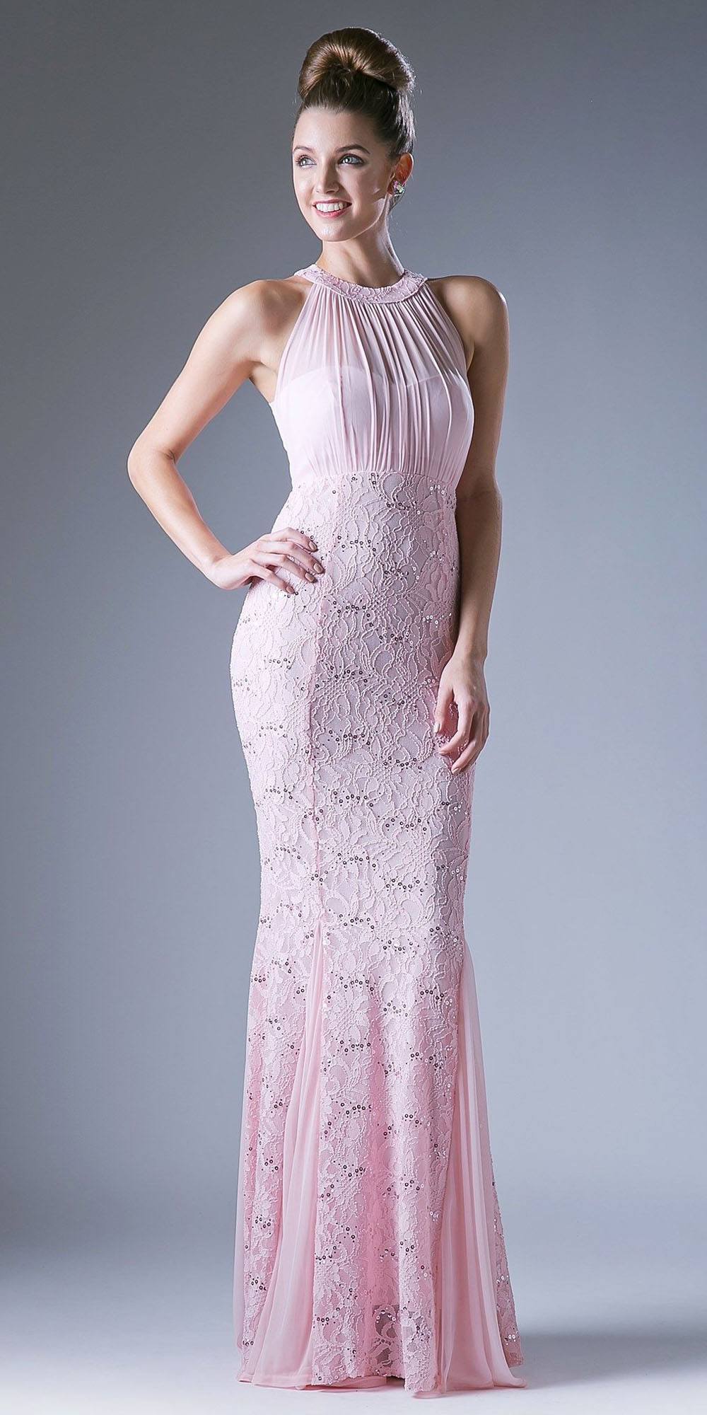 Cinderella Divine A1613 Halter High Neckline Long Formal Sheath Dress by DiscountDressShop