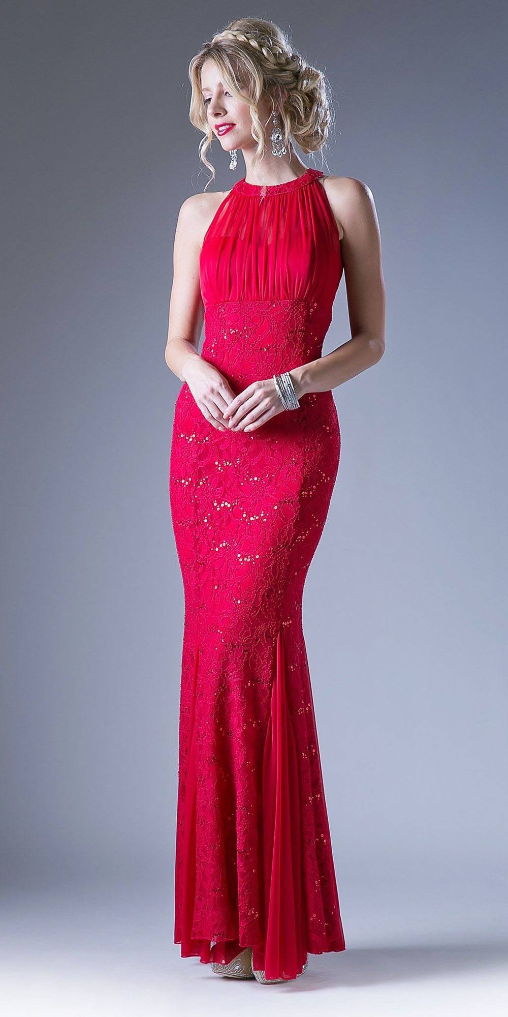 Cinderella Divine A1613 Halter High Neckline Long Formal Sheath Dress by DiscountDressShop