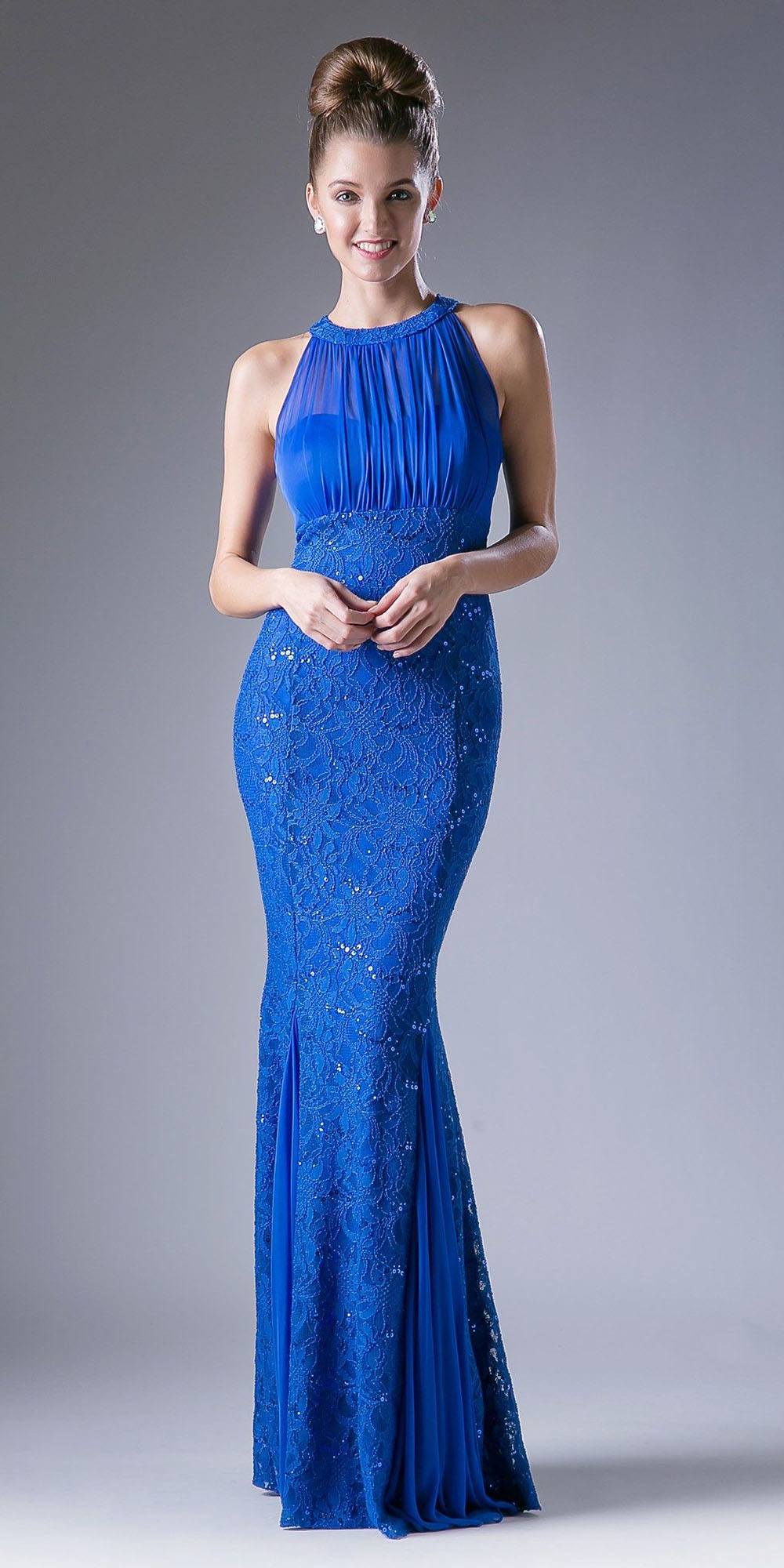 Cinderella Divine A1613 Halter High Neckline Long Formal Sheath Dress by DiscountDressShop