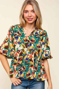 Haptics Full Size Frill Floral Puff Sleeve Peplum Blouse by Wild and Free Boutique