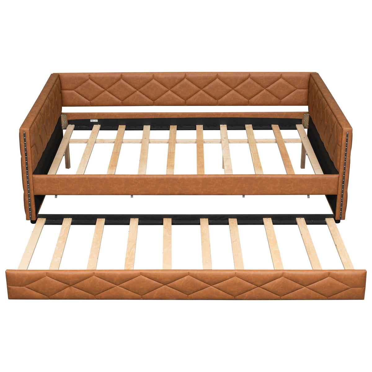 Upholstered Full Long Daybed With Trundle And LED Armrests - Brown by Unique Piece Furniture