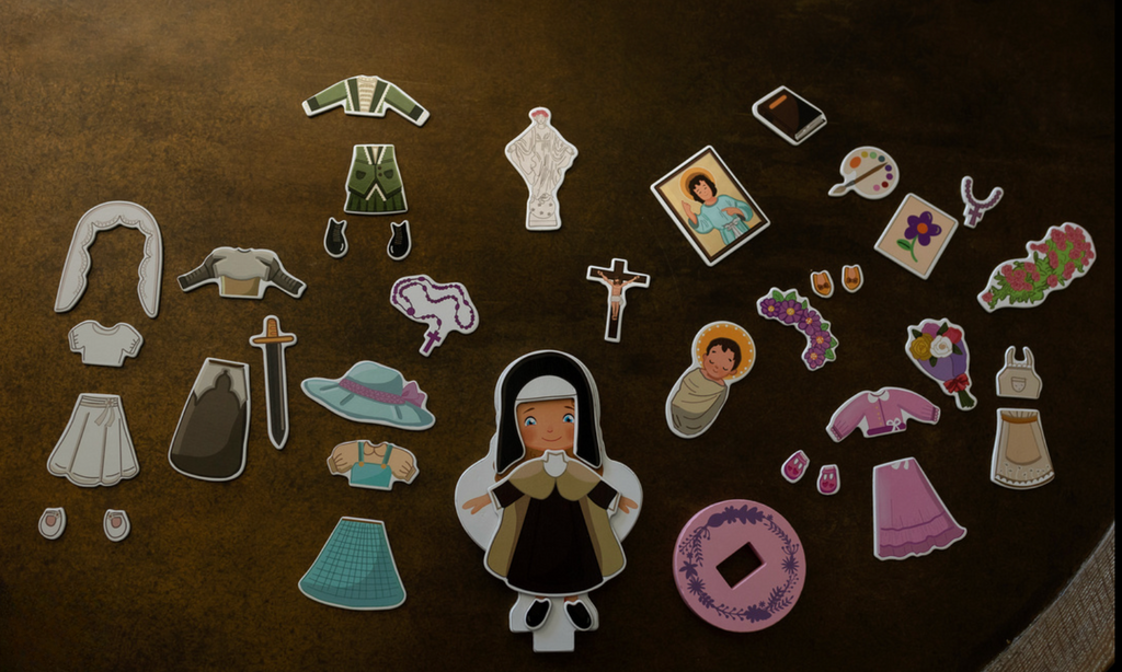 My Saint Thérèse, A magnetic wooden dress-up doll set by Saintly Heart