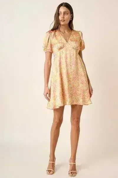 Mittoshop Printed V-Neck Puff Sleeve Mini Dress by Femstylo
