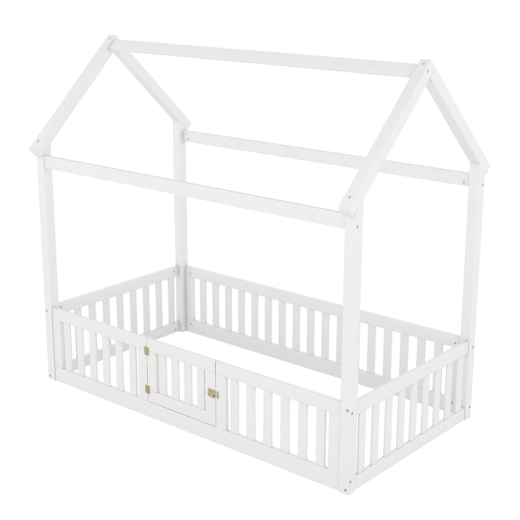 Wood House Bed With Fence And Door by Unique Piece Furniture