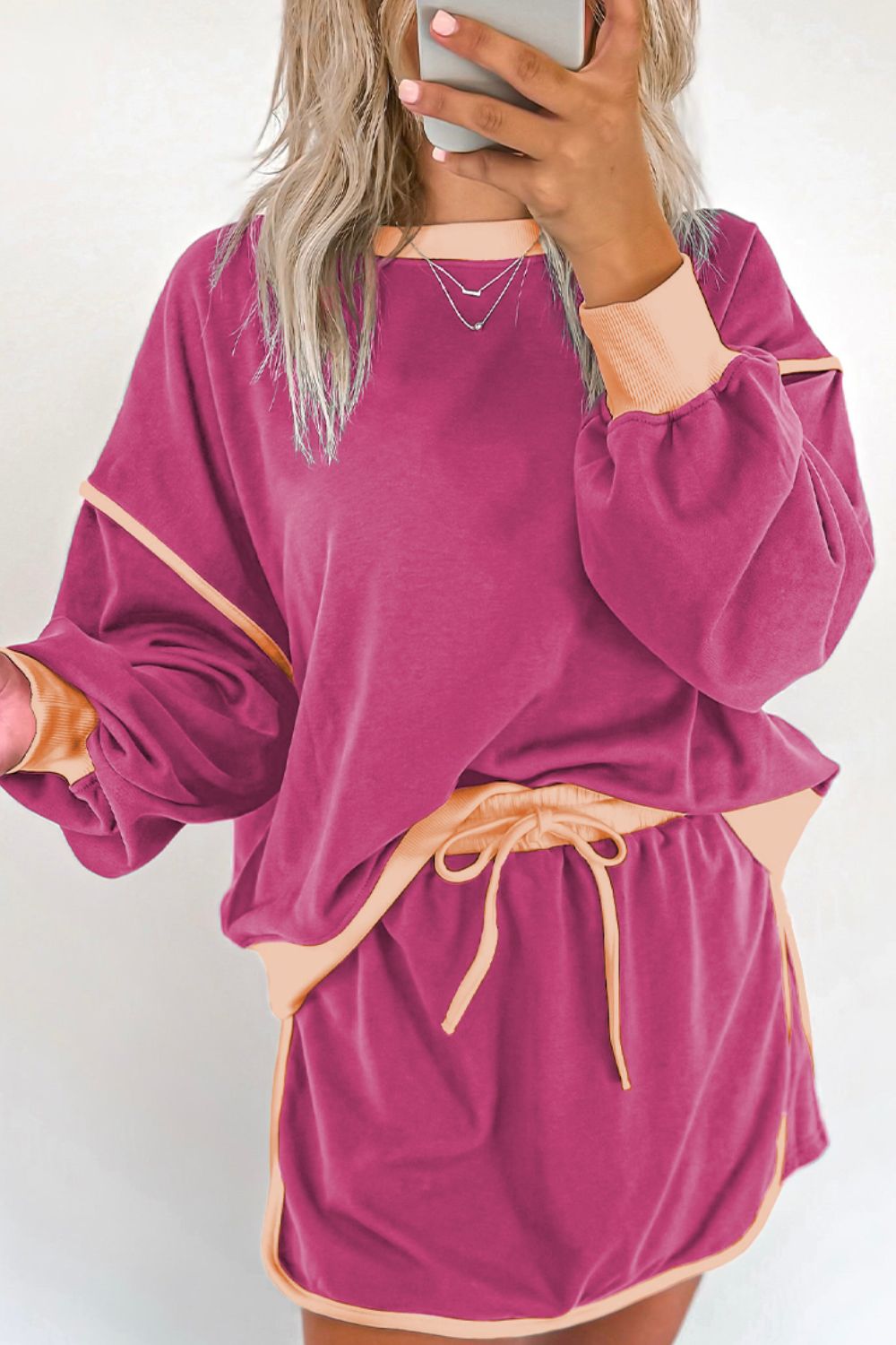 Contrast Trim Round Neck Top and Skort Set by Wild and Free Boutique