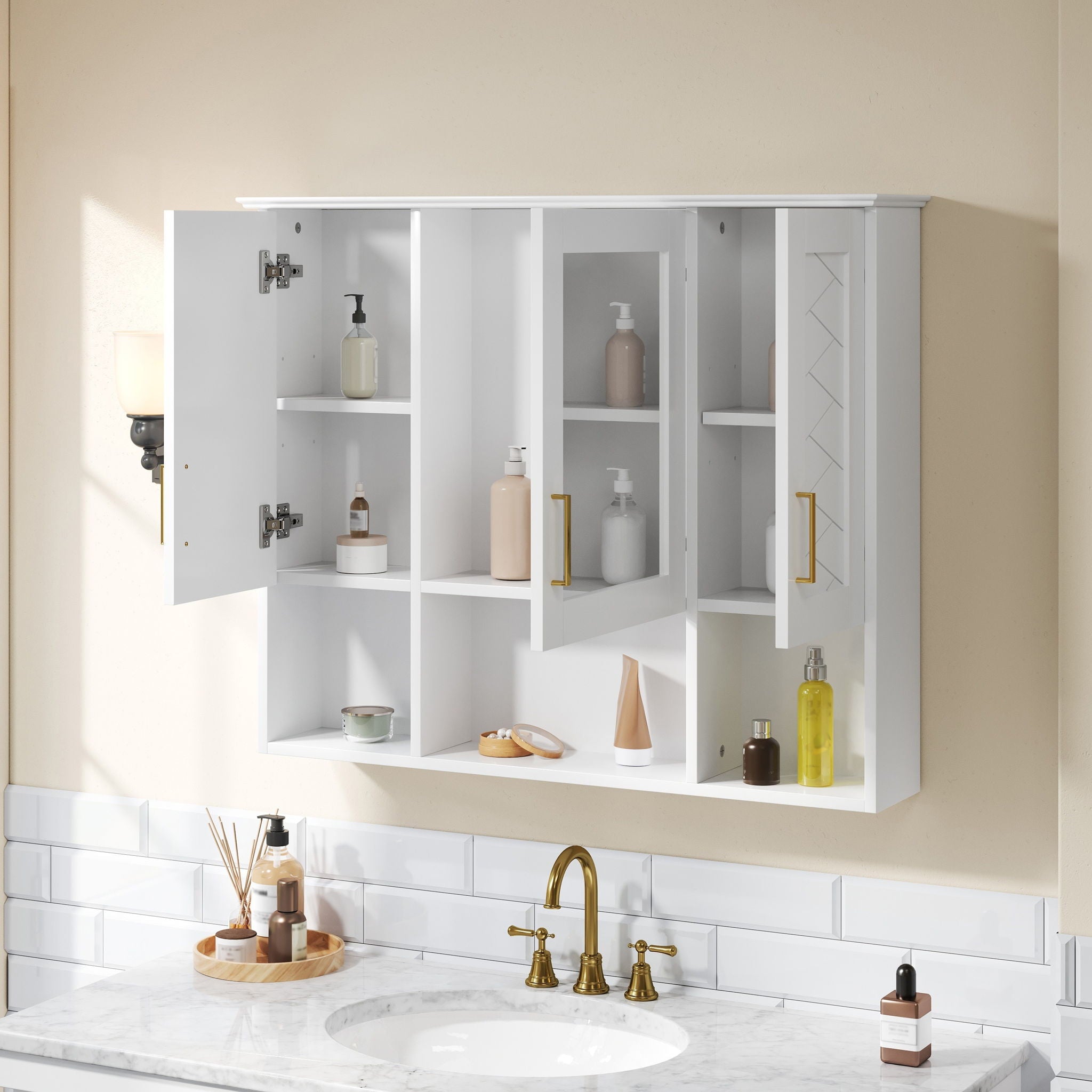 Modern Wall Mounted Medicine Cabinet With Adjustable Shelves, Soft Close Doors, High Define Mirror by Unique Piece Furniture