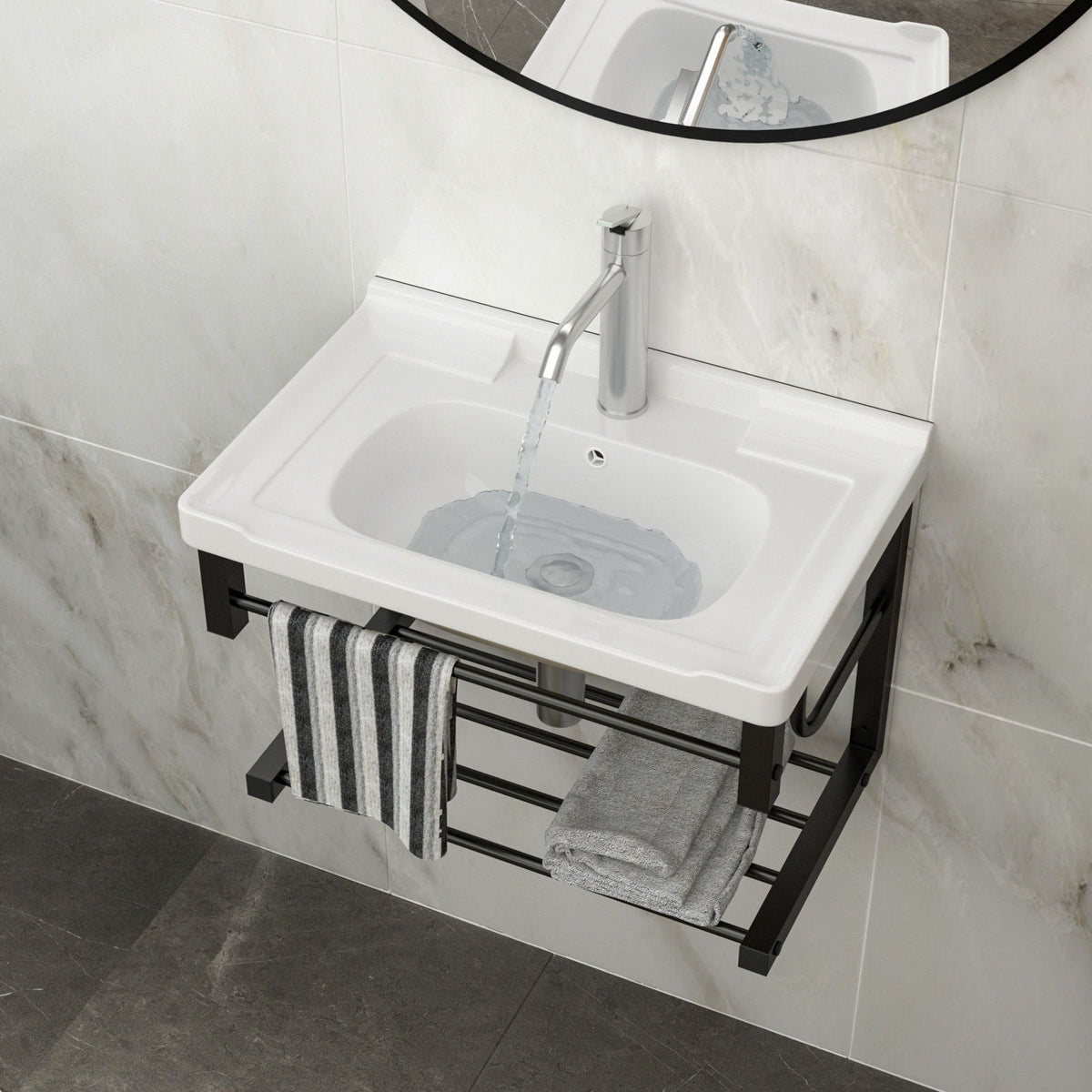 Wall Mounted Rectangular Bathroom Sink With Towel Bar & Overflow - White by Unique Piece Furniture