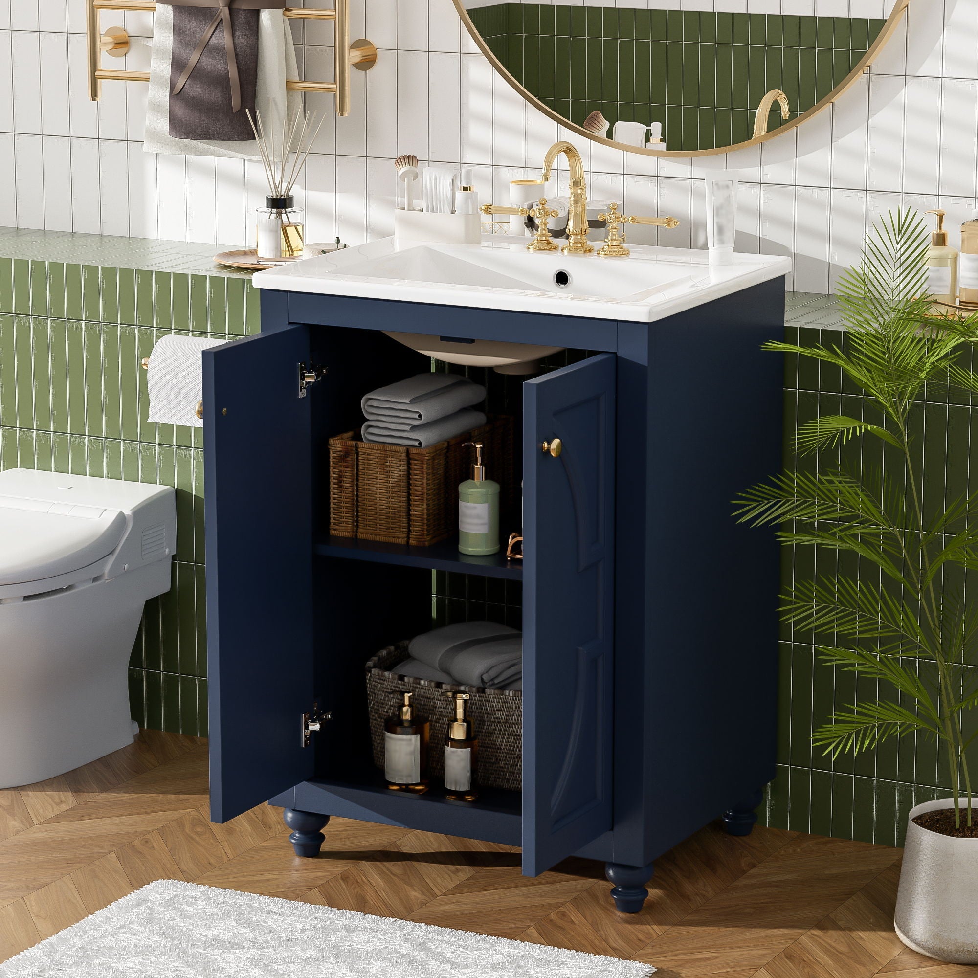 Bathroom Vanity With Ornate Elliptical Motif, Soft Close Hinges by Unique Piece Furniture