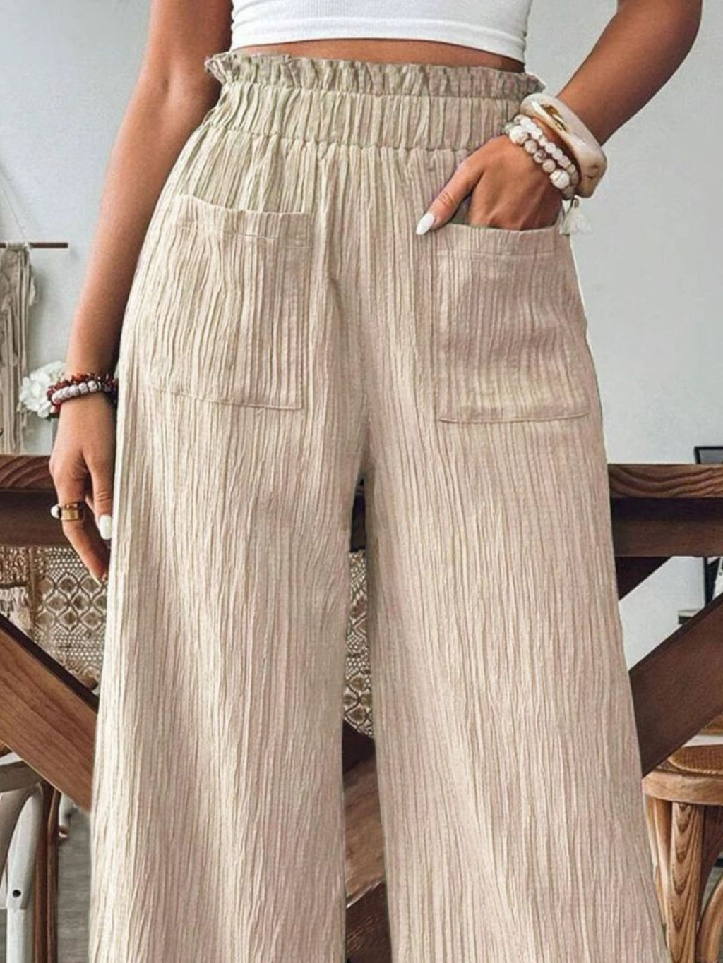 Pocketed Elastic Waist Wide Leg Pants by Wild and Free Boutique