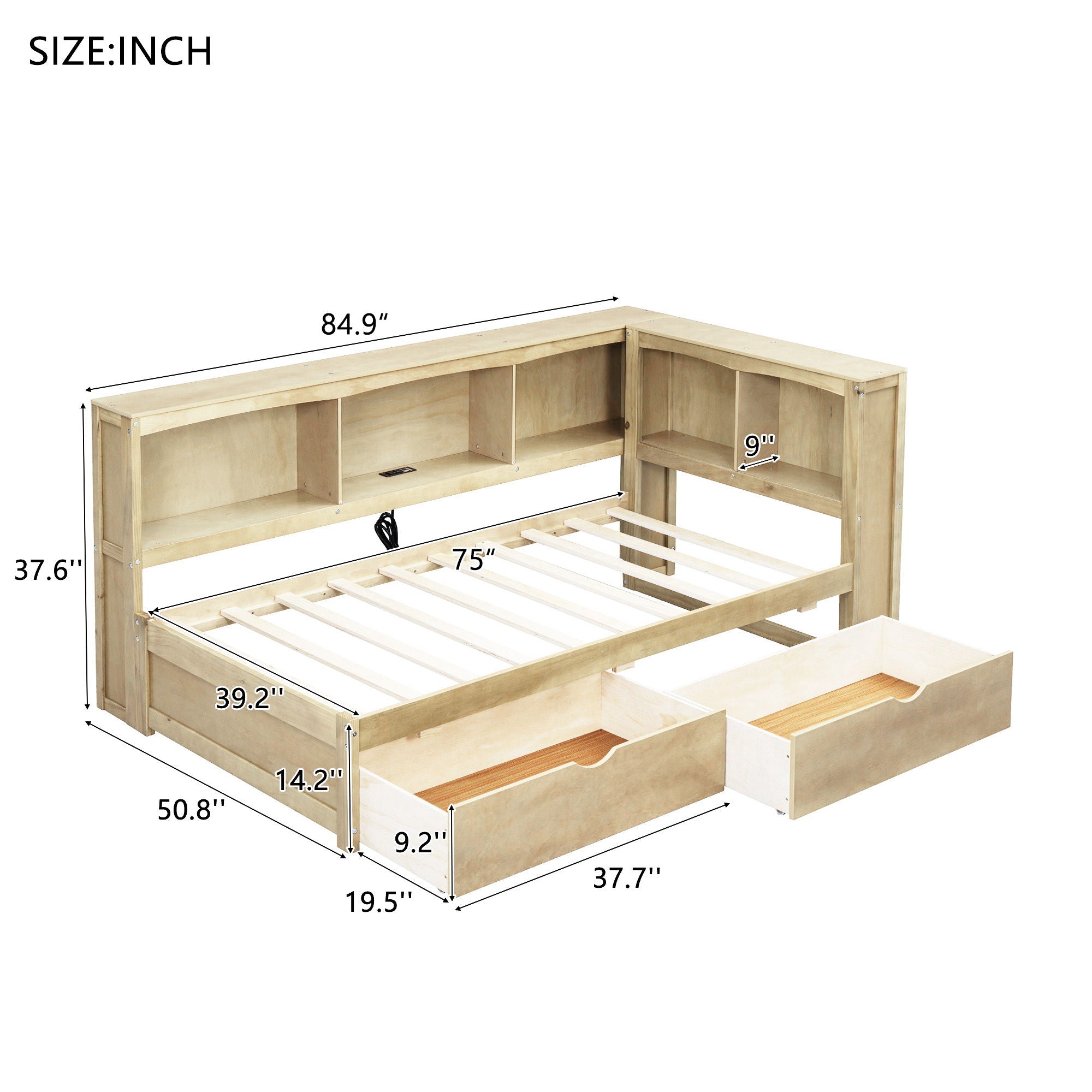 Daybed With 2 Storage Drawers, Storage Cabinets, USB Ports by Unique Piece Furniture