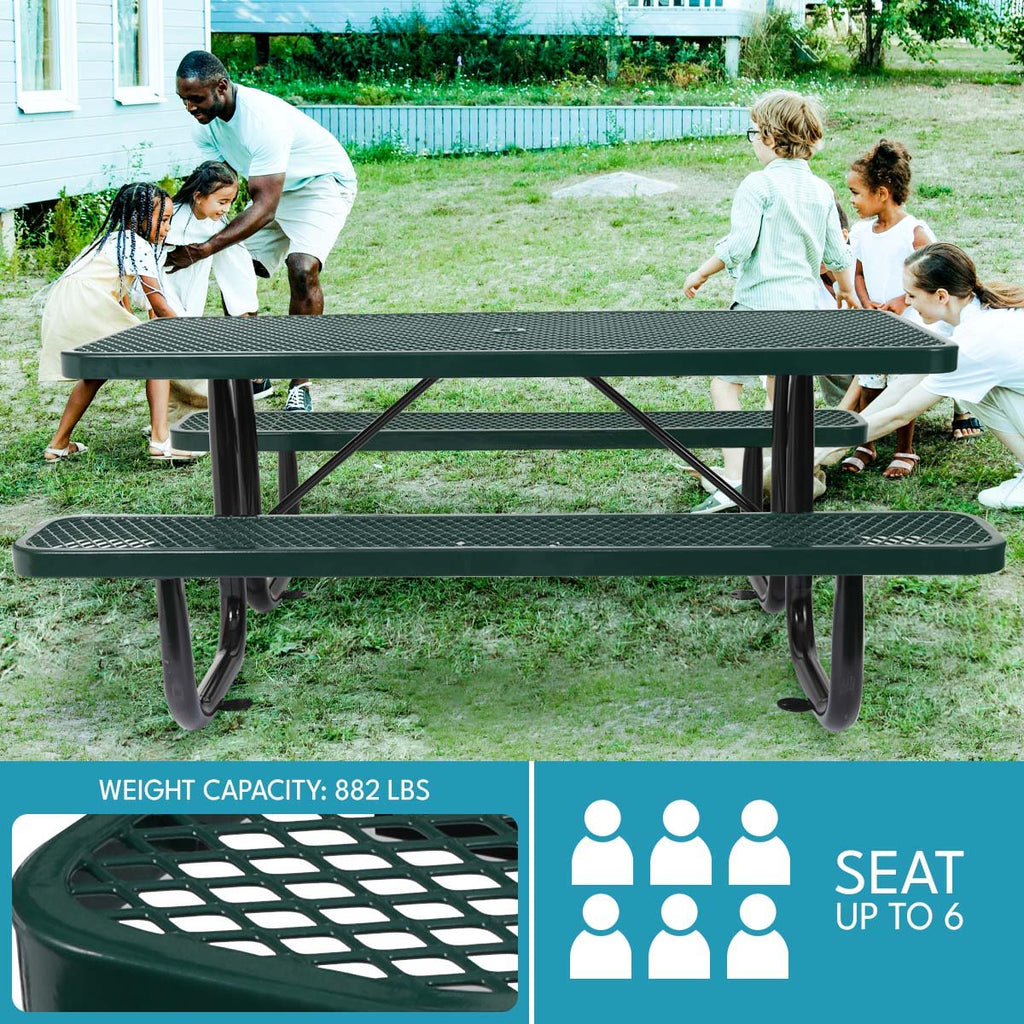 Outdoor Steel Picnic Rectangular Table With Umbrella Pole by Unique Piece Furniture