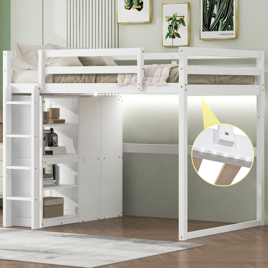 Loft Bed With Built In Wardrobe, Storage Shelves, And LED Light by Unique Piece Furniture