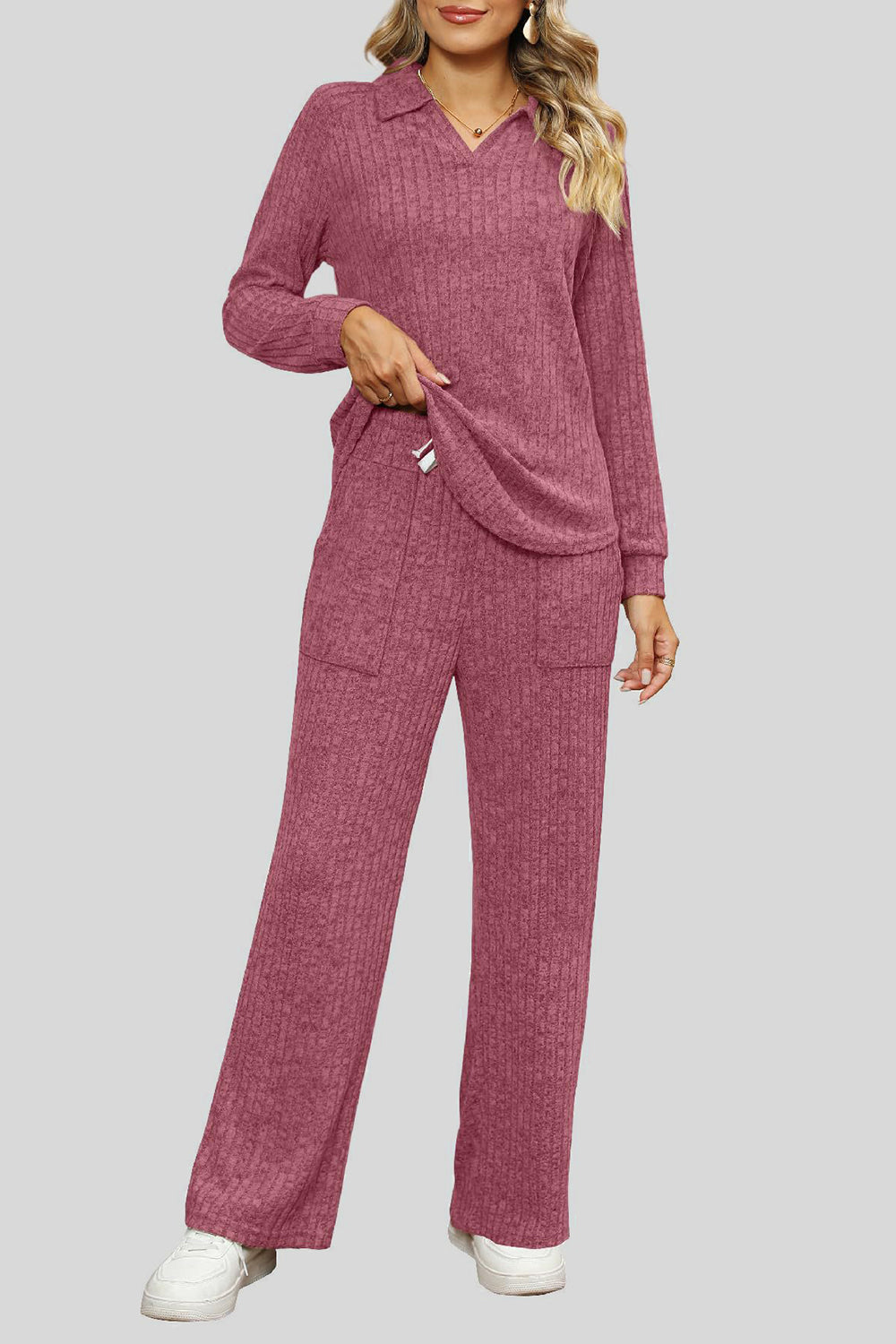 Ribbed Long Sleeve Top and Pocketed Pants Set by Wild and Free Boutique