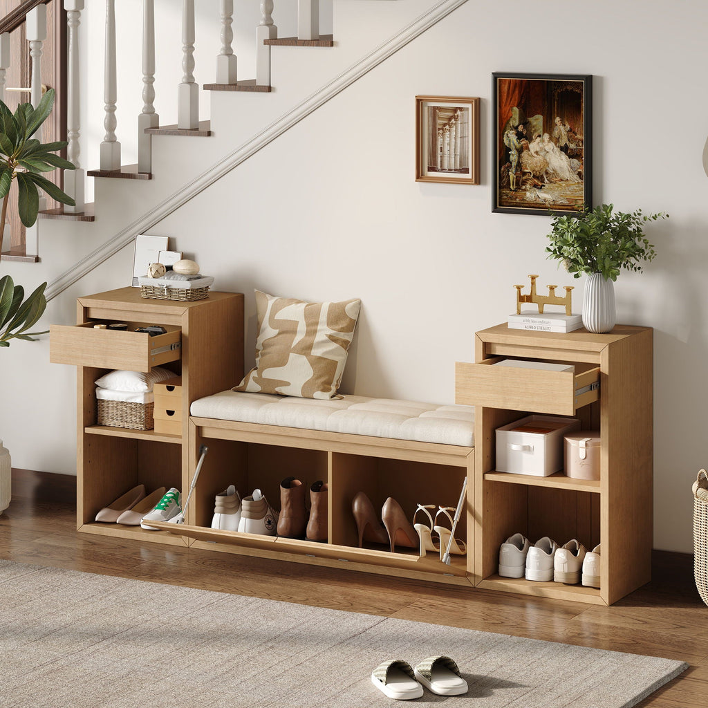 Entryway Storage Bench With Cushion, Drawers & Open Shelves by Unique Piece Furniture