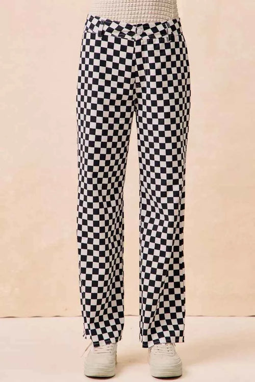 BiBi Gameday Theme Checkered Printed Pants by Wild and Free Boutique