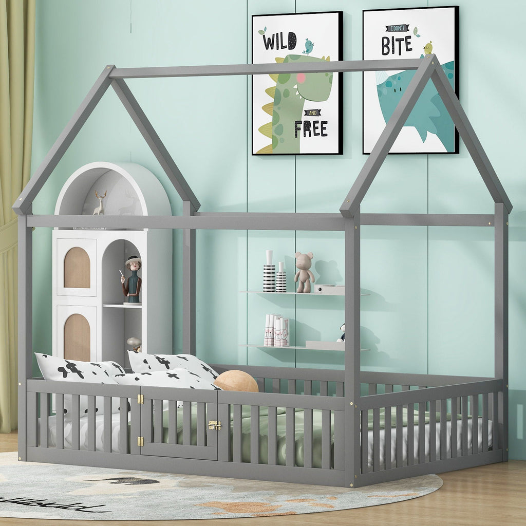 Wood House Bed With Fence And Door by Unique Piece Furniture