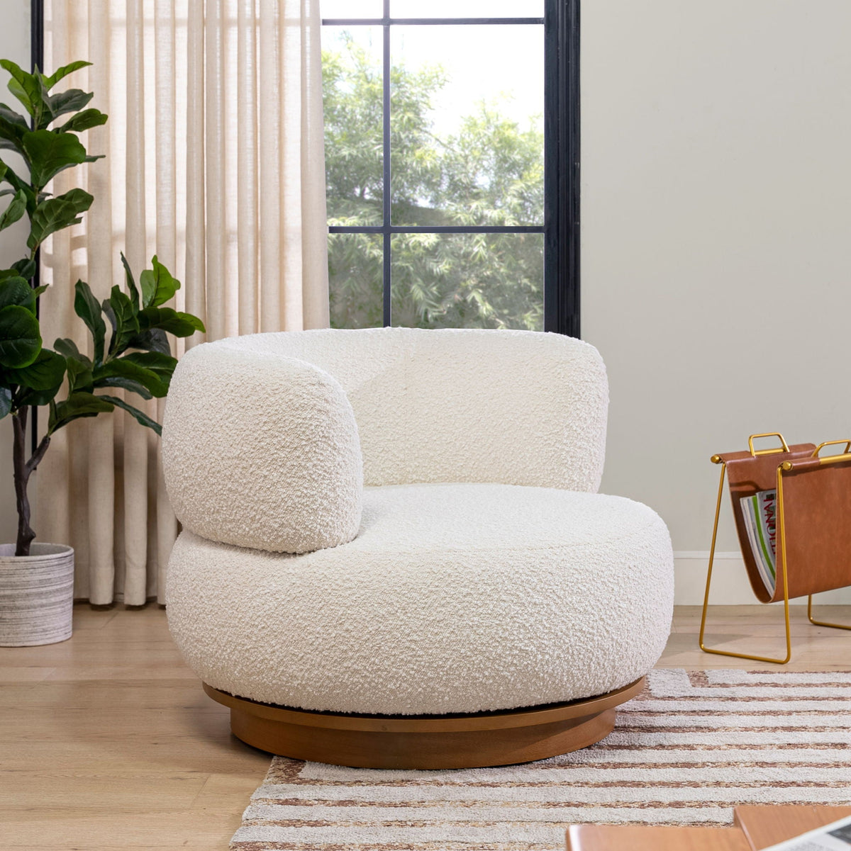 Fuji - 360 Swivel Low Barrel Back Accent Chair - Ivory White by Unique Piece Furniture