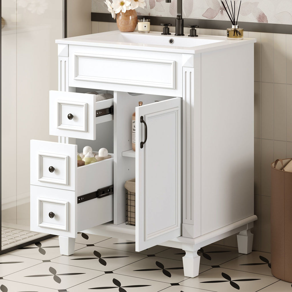 Bathroom Vanity With Sink, Compact Cabinet & 2 Drawers And Adjustable Shelf by Unique Piece Furniture