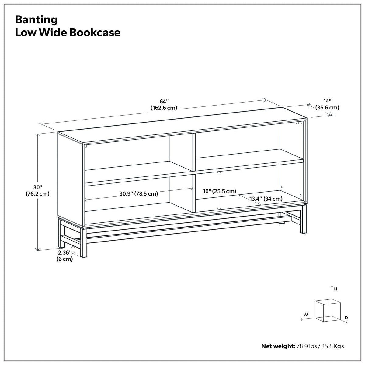 Banting - Low Wide Bookcase - Walnut Brown by Unique Piece Furniture