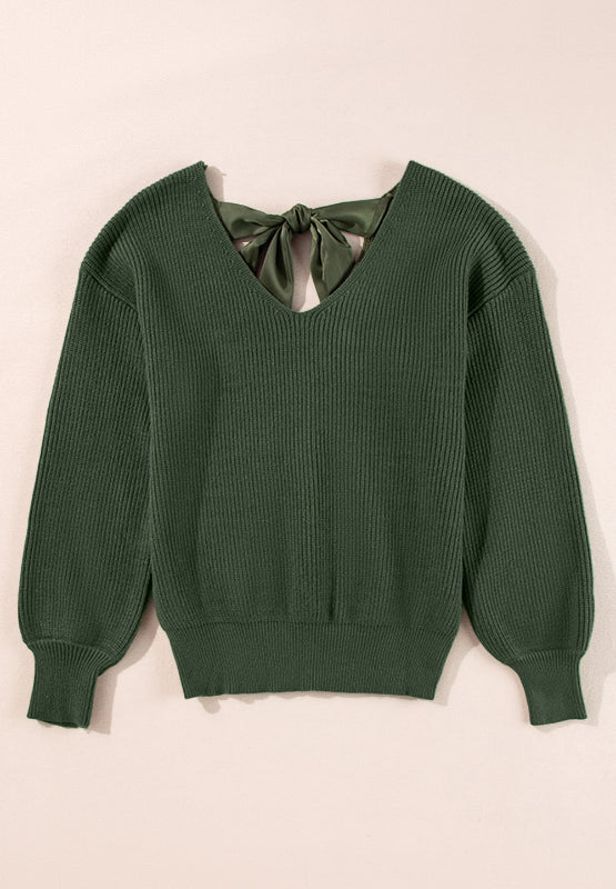 Tied Back V-Neck Long Sleeve Sweater by Wild and Free Boutique