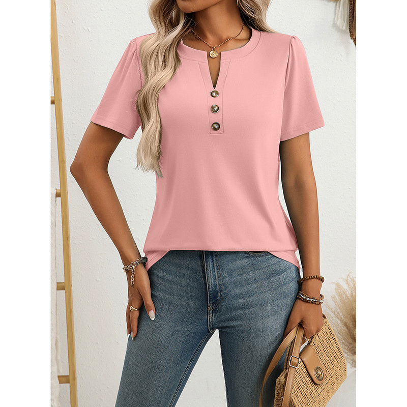Women’s Notch V‑Neck Short‑Sleeve Tunic Top by FitiqueFit