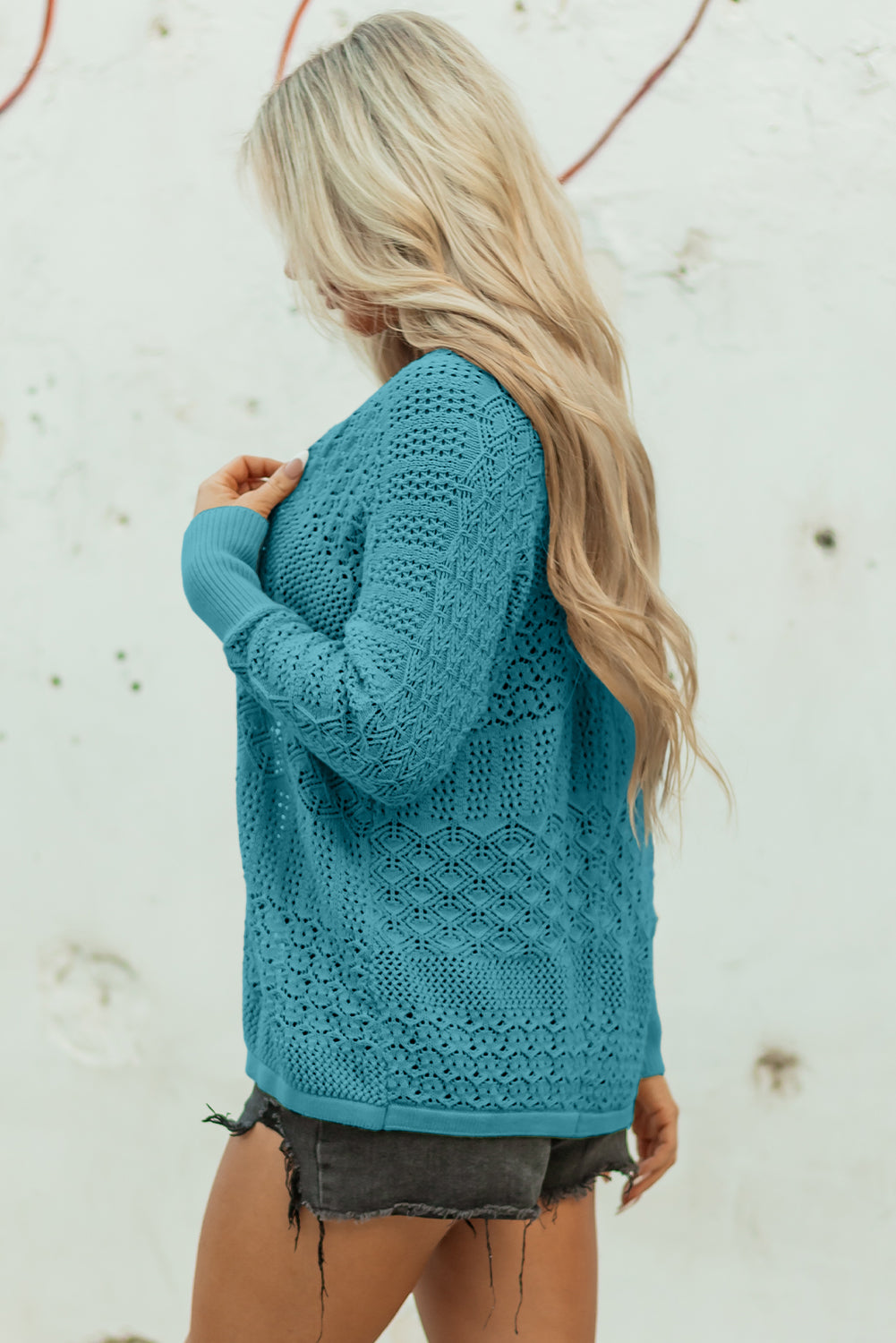 Redwood Burl Mix Pattern Hollowed Knit Open Front Cardigan by Dear-Lover Dropshipping