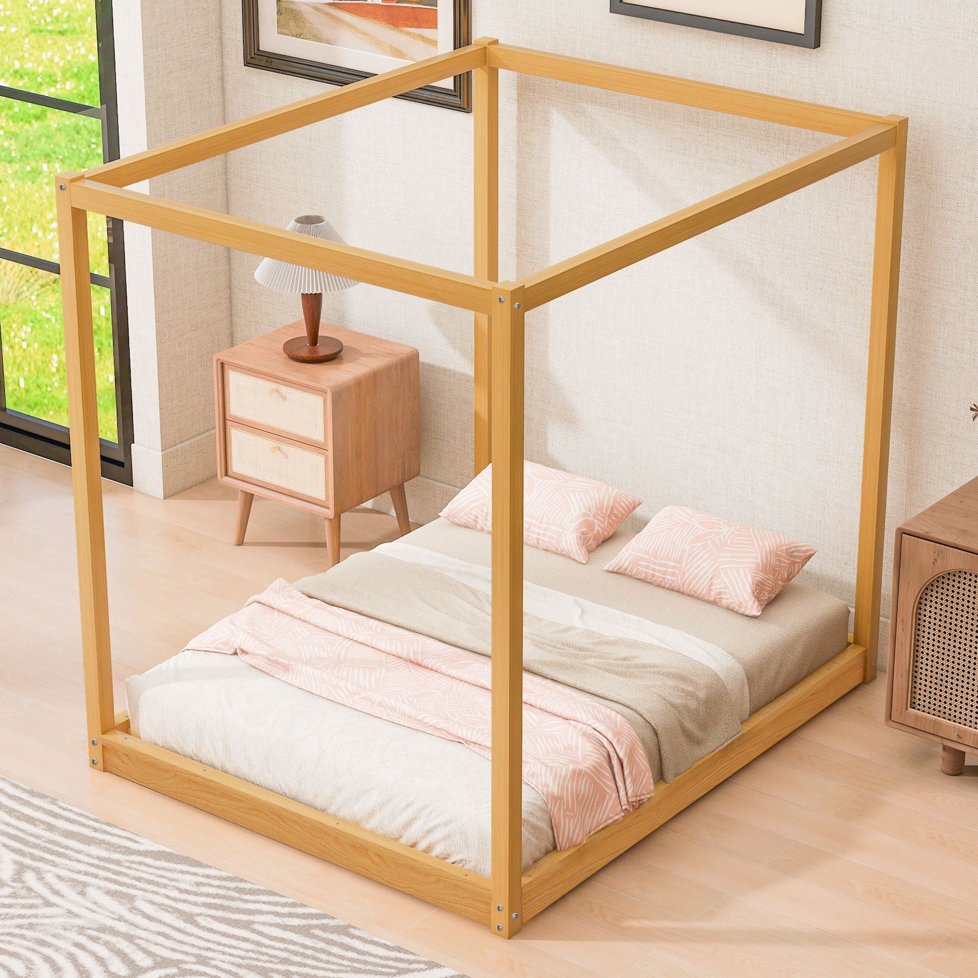Wood Canopy Platform Bed With Support Legs And Airflow Slats by Unique Piece Furniture