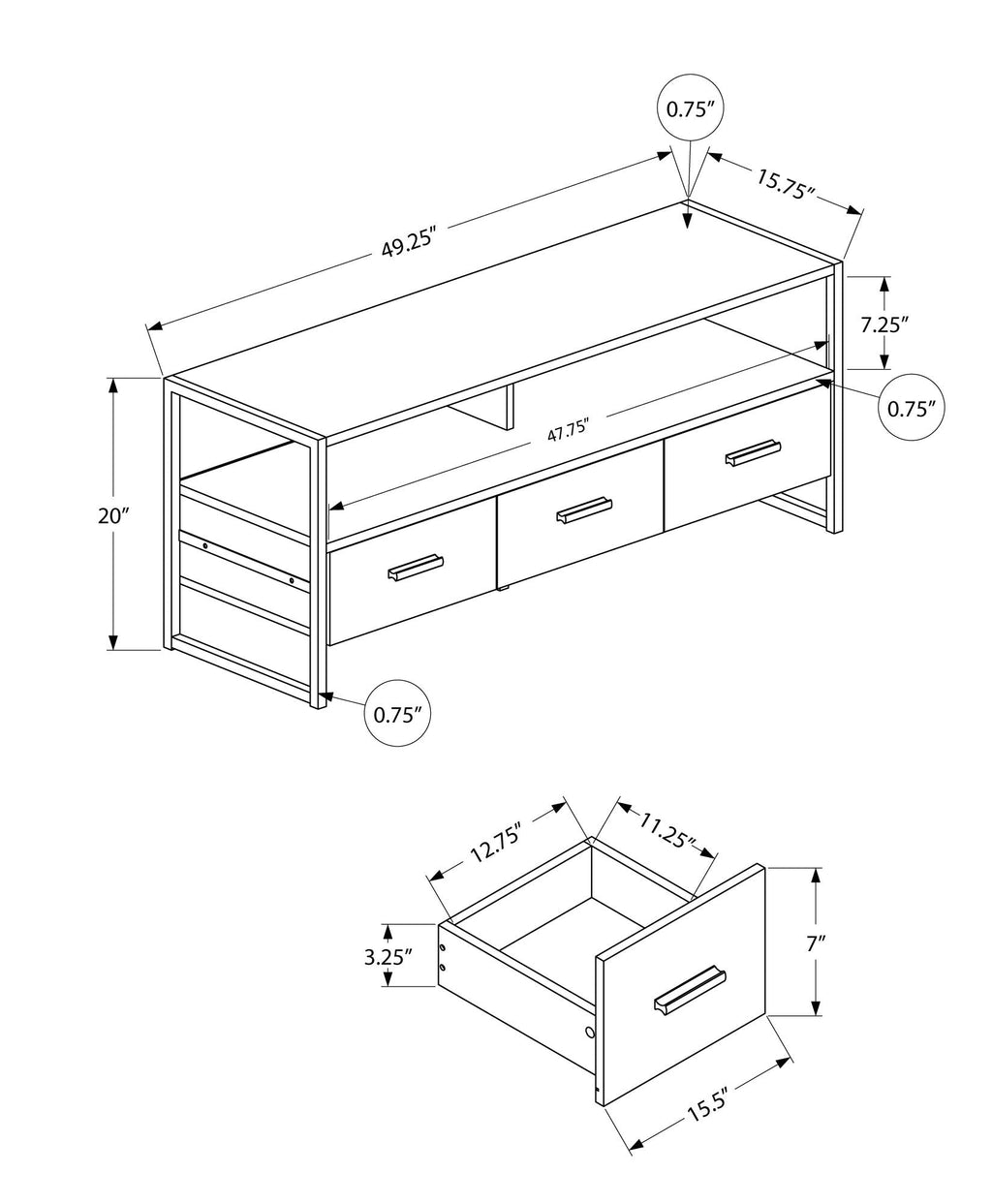 TV Stand, Console, Media Entertainment Center, Storage Drawers, Modern by Unique Piece Furniture