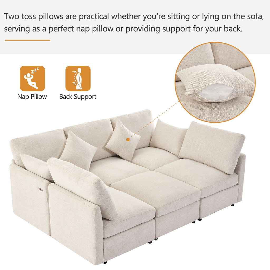 Sectional Sofa Modular U-Shaped With Ottoman & USB Ports by Unique Piece Furniture
