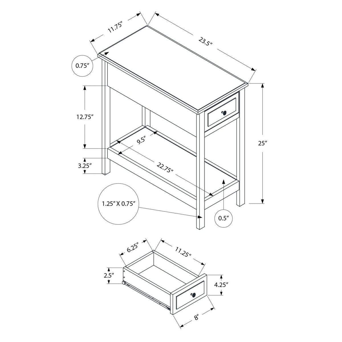 Accent End Table, 2 Tier, Storage Drawer, Transitional - Walnut by Unique Piece Furniture