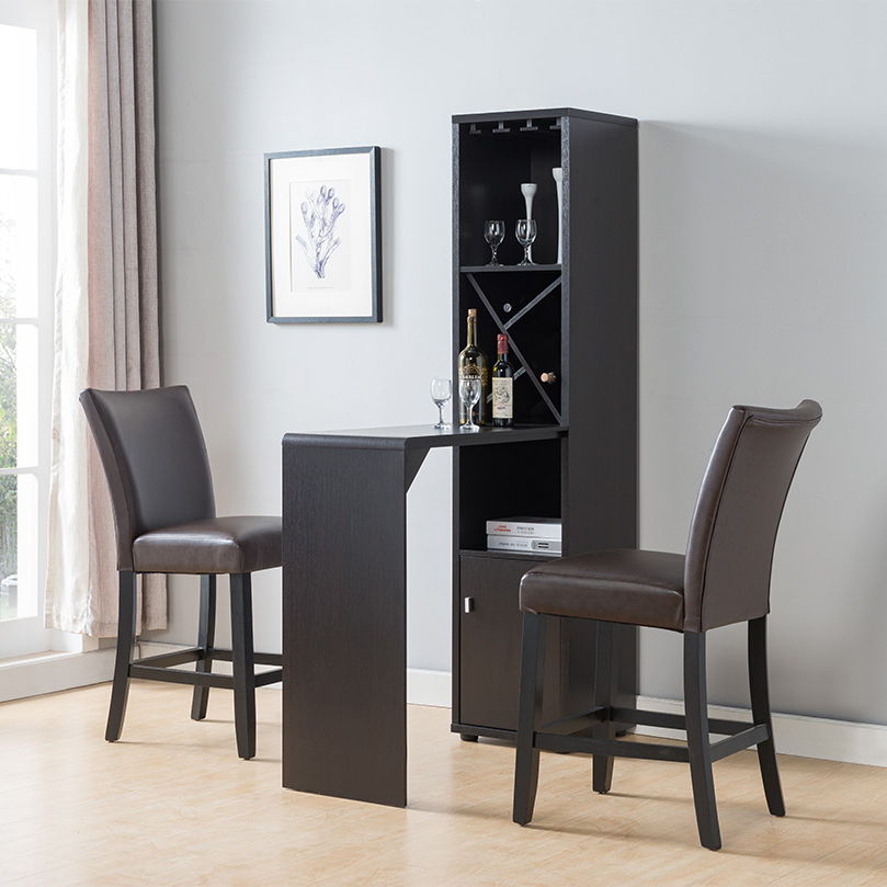 Bar Cabinet, Extended Table Kitchen Cabinet With Wine Bottle Compartment & Open Shelving - Red Cocoa by Unique Piece Furniture
