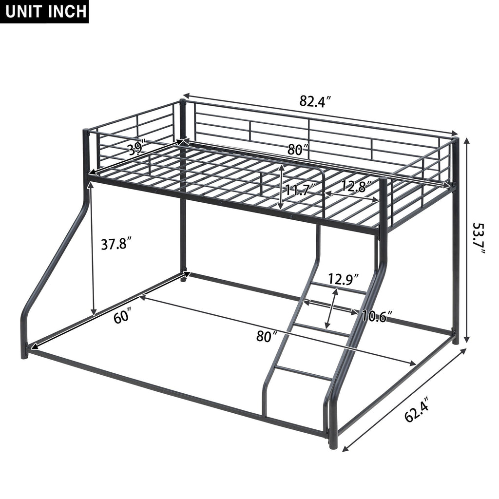Metal Floor Bunk Bed With Sloped Ladder, Space Saving Design by Unique Piece Furniture