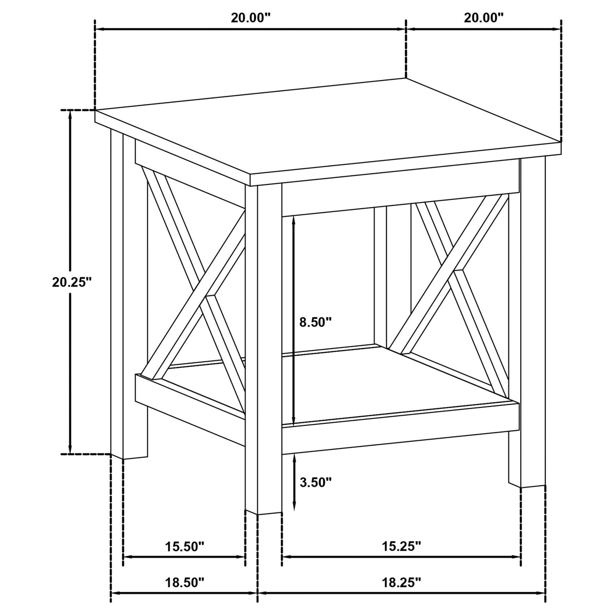 Skyview Square Pine Wood Side End Table with Shelf White by Unique Piece Furniture