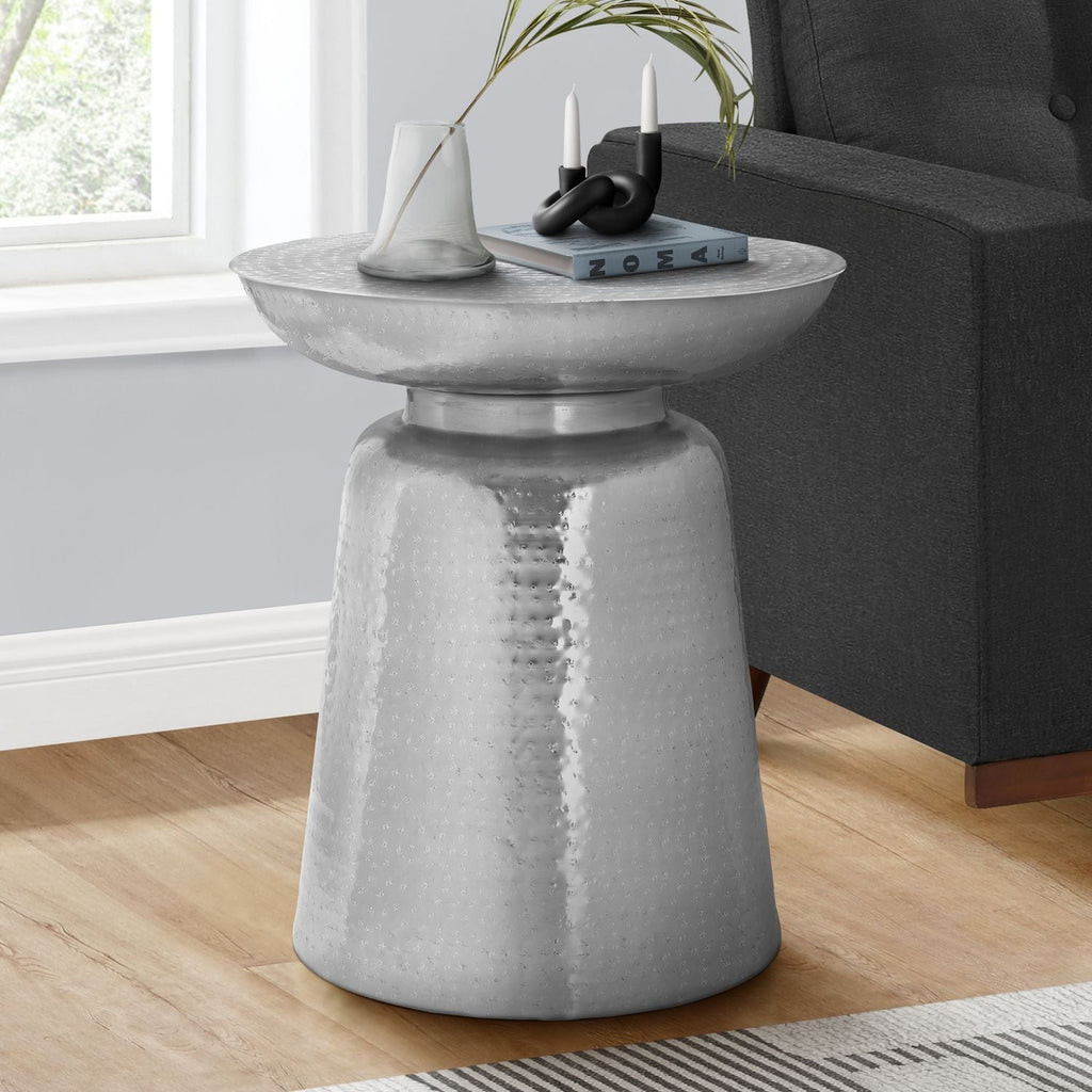 Drum Accent Side Table, Hammered Texture by Unique Piece Furniture